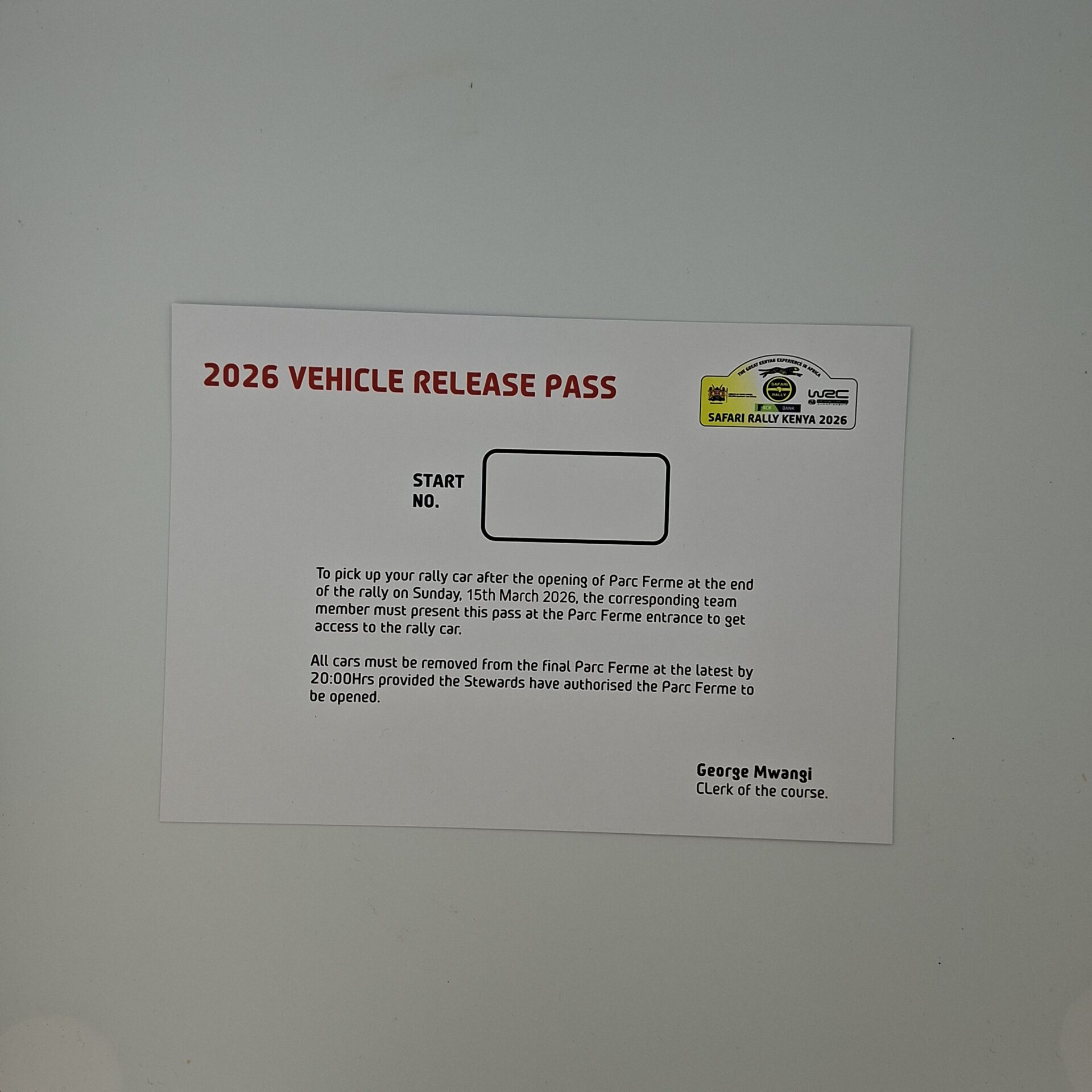 Vehicle release pass