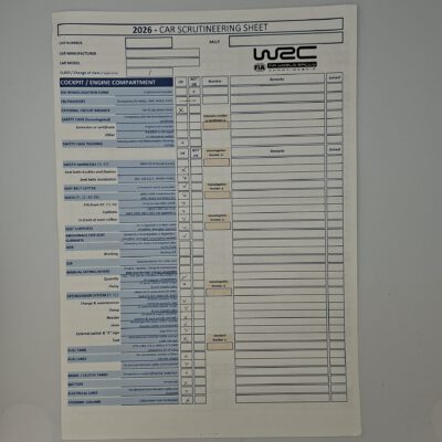Scrutineering sheet