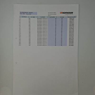 Tyre selection sheet